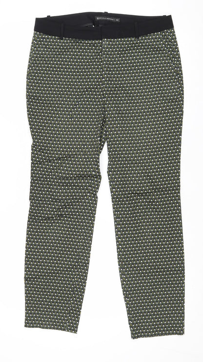 Zara Womens Black Geometric Cotton Trousers Size M Regular Zip