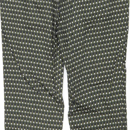 Zara Womens Black Geometric Cotton Trousers Size M Regular Zip