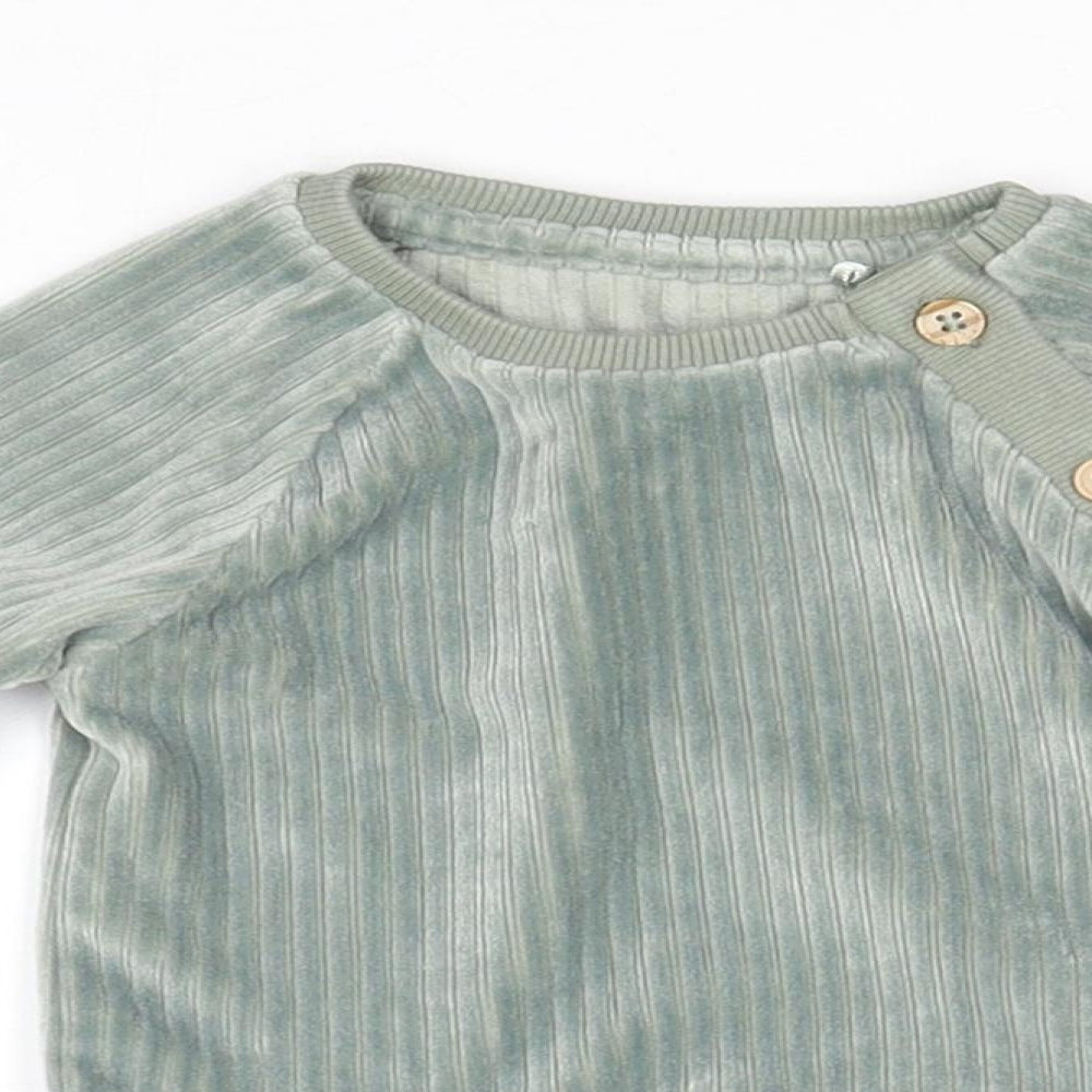 TU Boys Green Polyester Basic T-Shirt Size 3-6 Months Round Neck Button