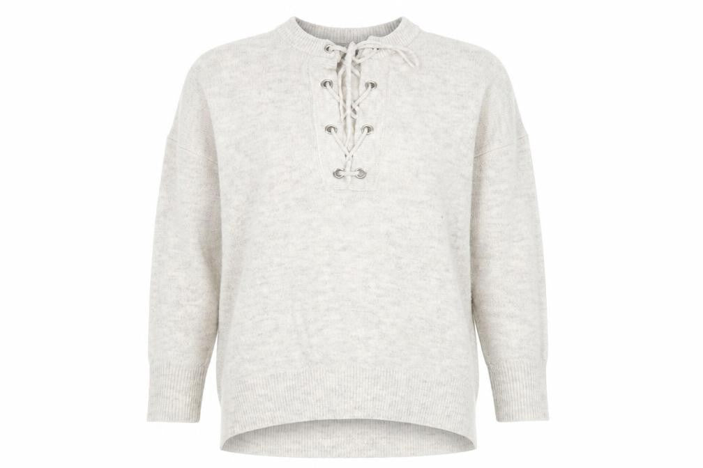 Atmosphere Womens Beige Round Neck Acrylic Pullover Jumper Size M - Lace Up Front