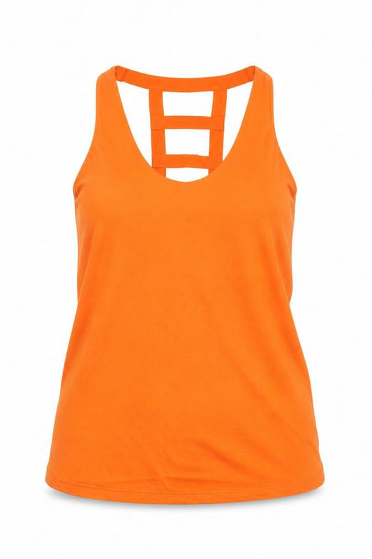 Atmosphere Womens Orange Polyester Basic Tank Size 6 V-Neck - Open Back
