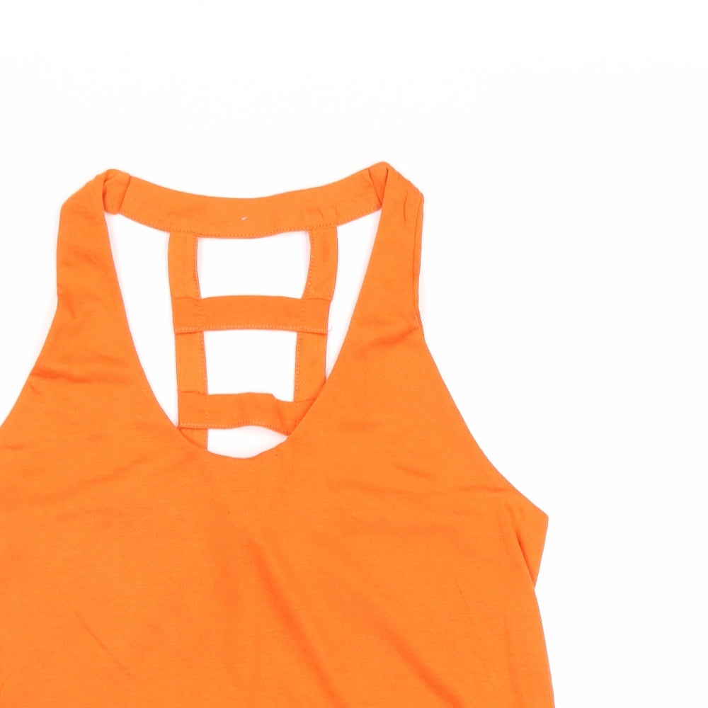 Atmosphere Womens Orange Polyester Basic Tank Size 6 V-Neck - Open Back
