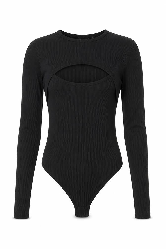 Boohoo Womens Black Polyester Bodysuit One-Piece Size 6 Drawstring
