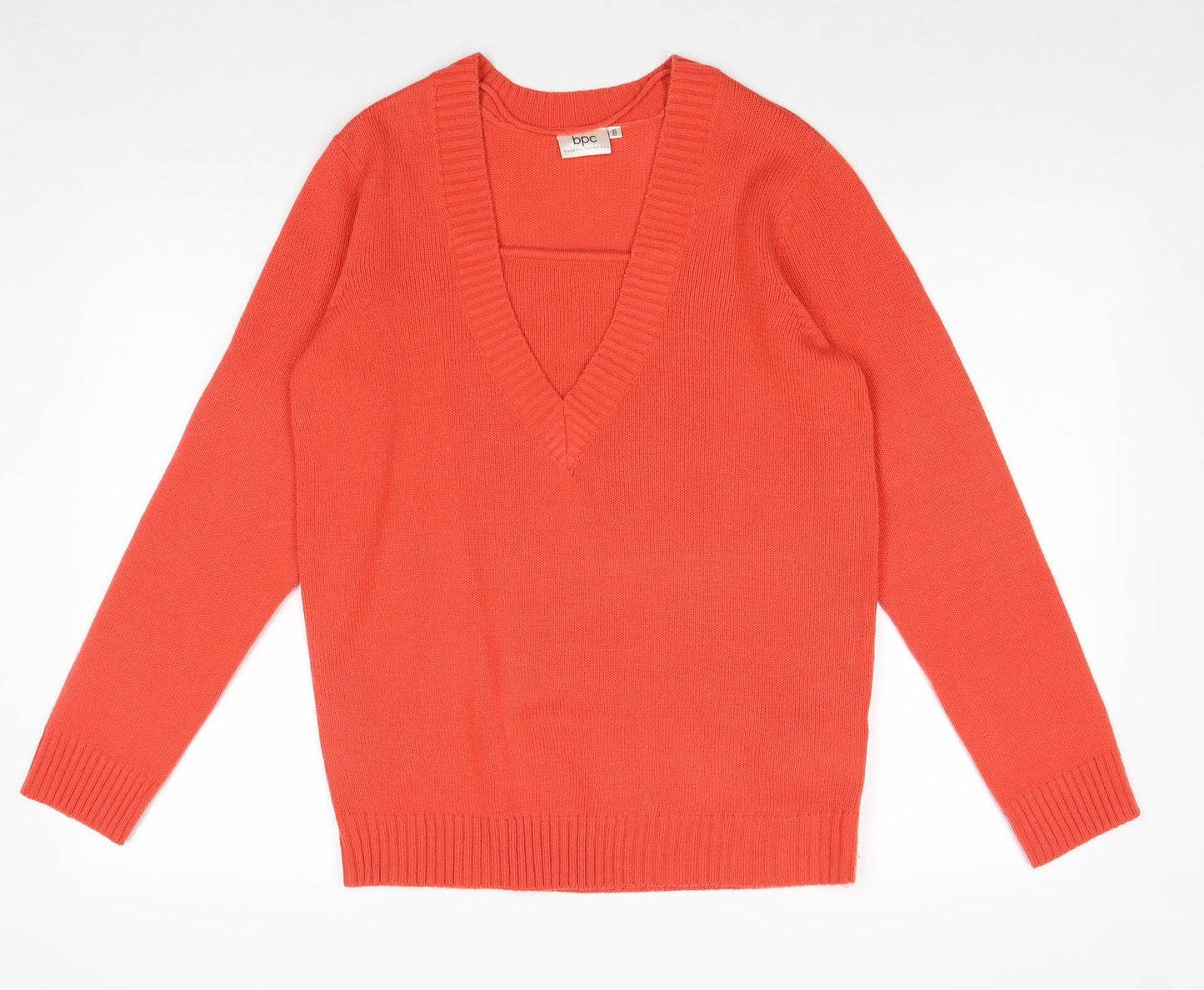 BPC Womens Red V-Neck Acrylic Pullover Jumper Size 12 - Size 12-14