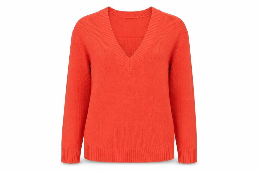 Bonprix Womens Red V-Neck Acrylic Pullover Jumper Size 12 - Size 12-14