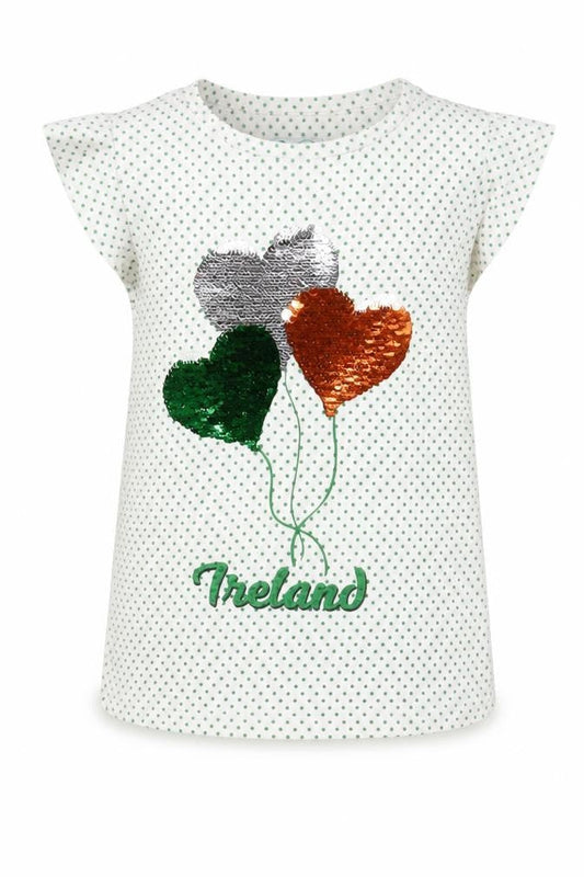 Preworn Girls White Geometric 100% Cotton Basic T-Shirt Size 5-6 Years Round Neck Pullover - Ireland Heart