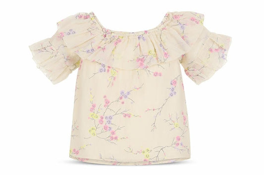 River Island Womens Beige Floral Polyester Basic Blouse Size 8 Boat Neck