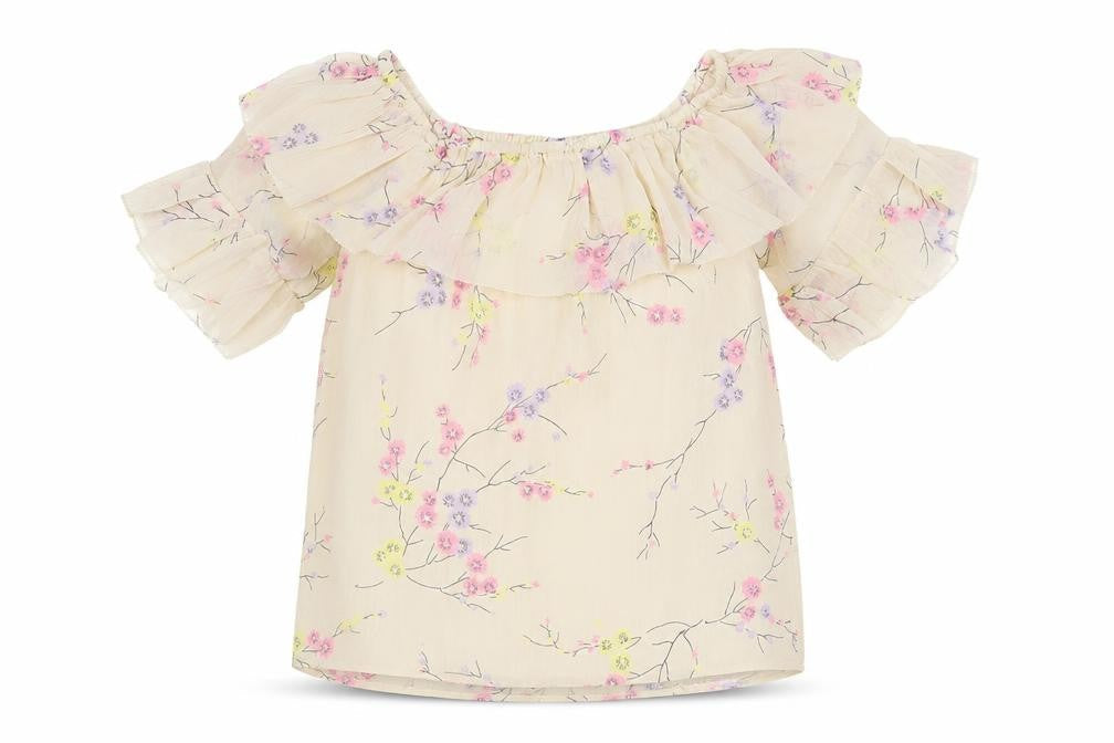 River Island Womens Beige Floral Polyester Basic Blouse Size 8 Boat Neck