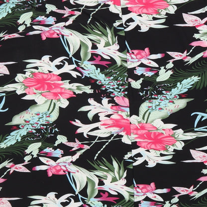 Emeliax Womens Black Floral Polyester Basic T-Shirt Size 16 Round Neck