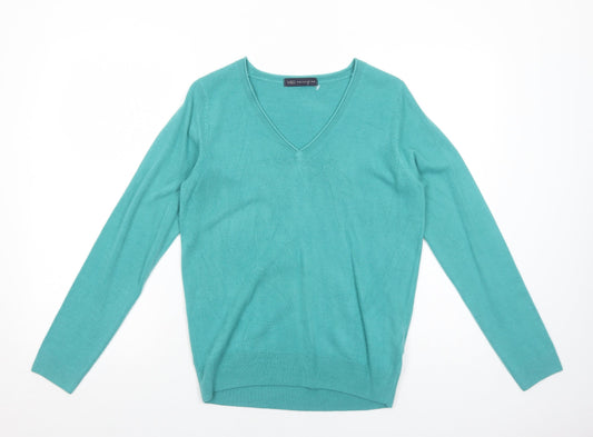 Marks and Spencer Womens Green V-Neck Acrylic Pullover Jumper Size 10