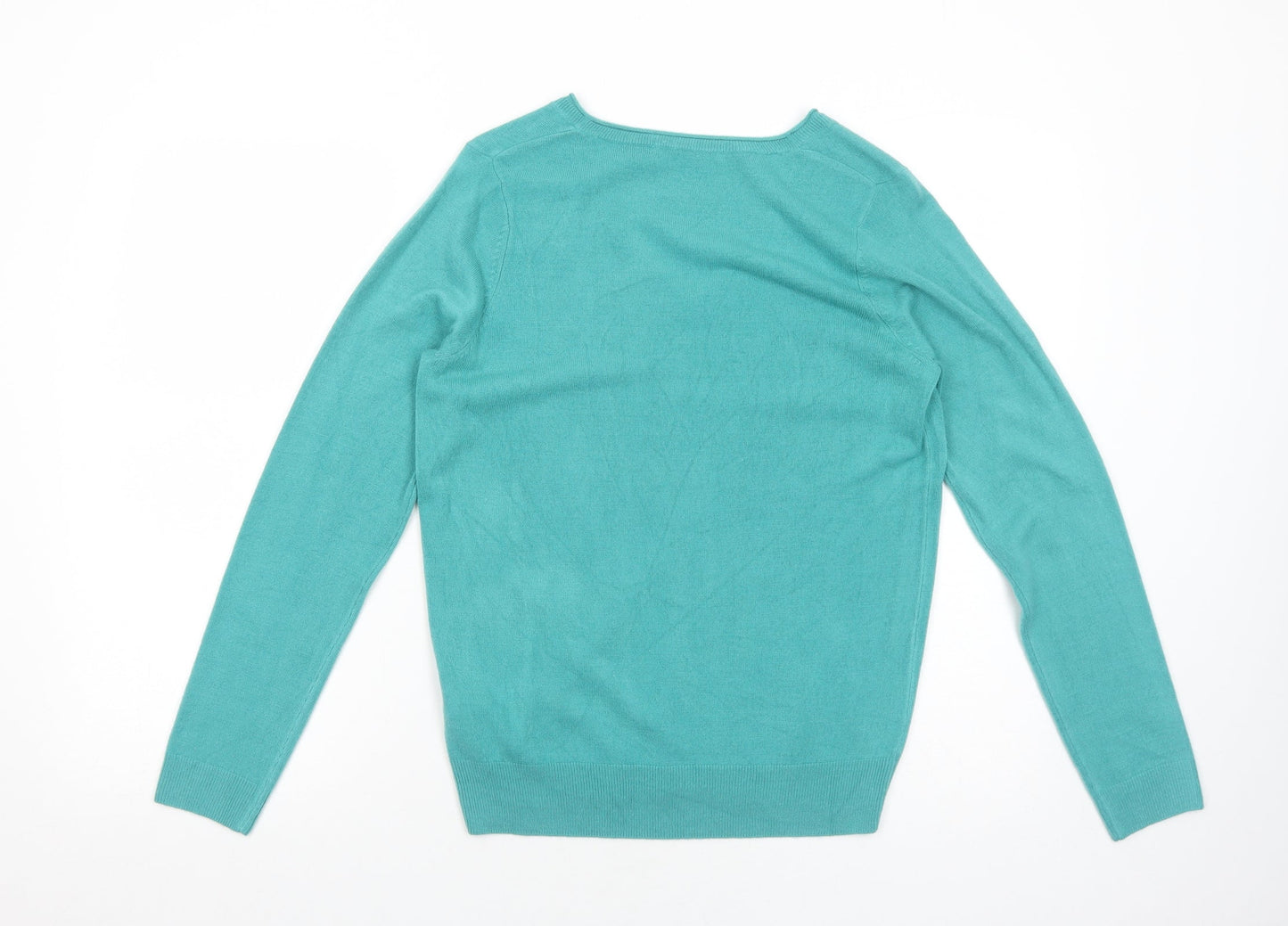 Marks and Spencer Womens Green V-Neck Acrylic Pullover Jumper Size 10