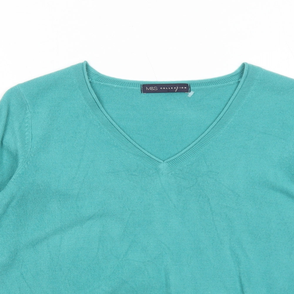 Marks and Spencer Womens Green V-Neck Acrylic Pullover Jumper Size 10
