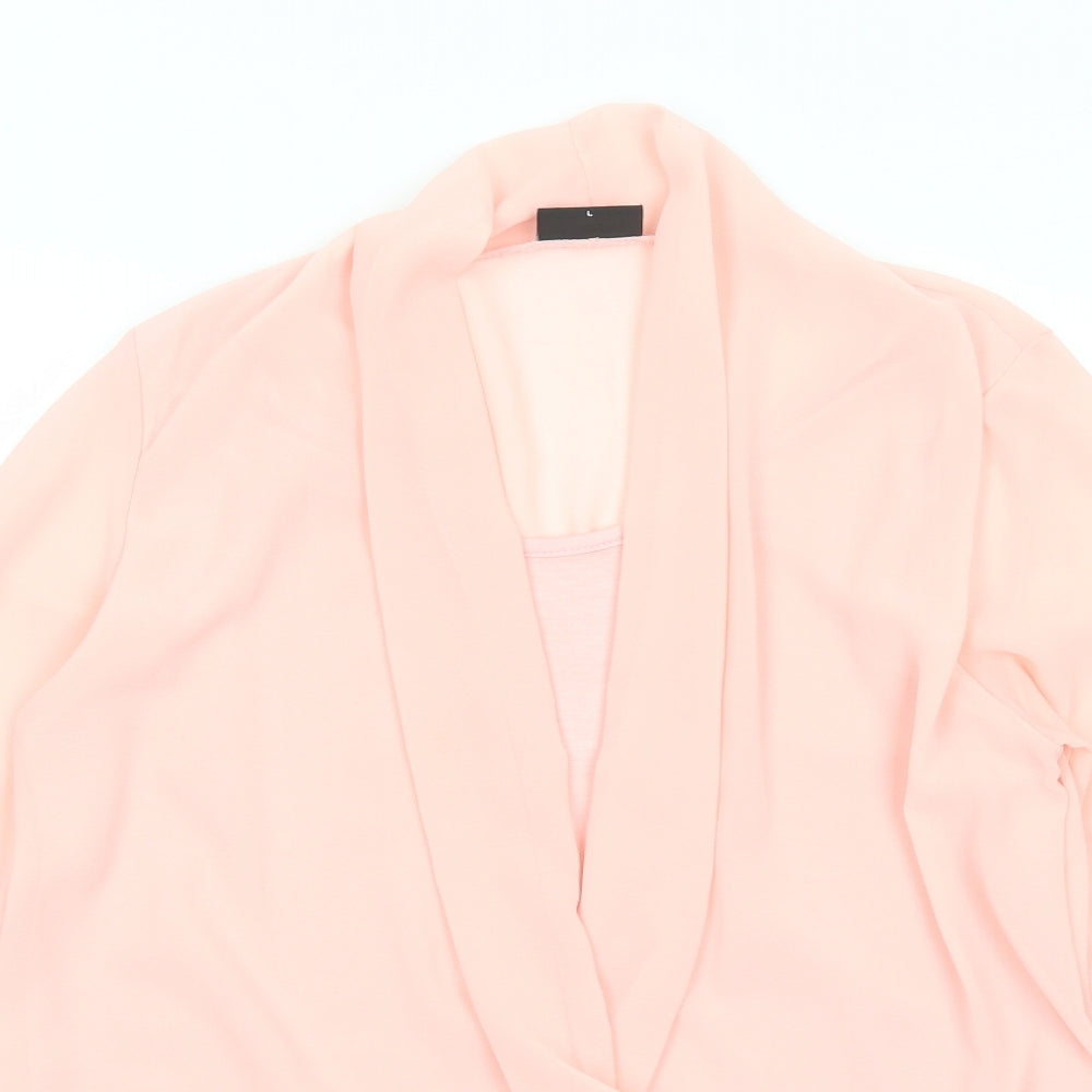 STACCATO Womens Pink Polyester Basic Blouse Size L V-Neck