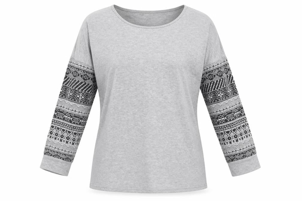 Zanzea Womens Grey Geometric Polyester Basic T-Shirt Size M Round Neck