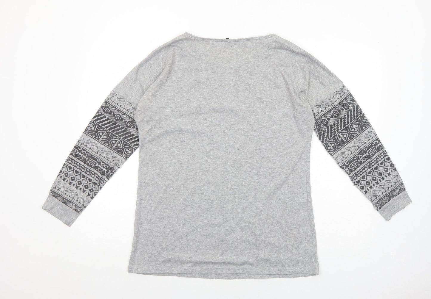 Zanzea Womens Grey Geometric Polyester Basic T-Shirt Size M Round Neck