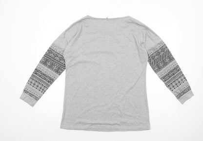 Zanzea Womens Grey Geometric Polyester Basic T-Shirt Size M Round Neck