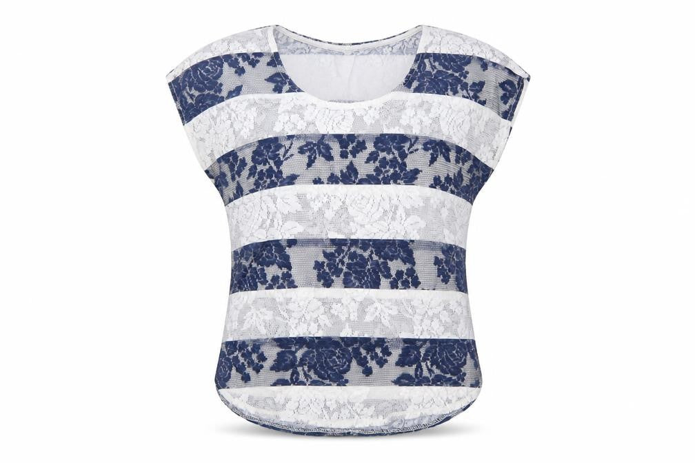 Atmosphere Womens Blue Geometric Polyester Basic Blouse Size 8 Round Neck