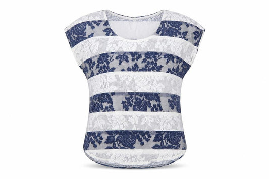 Atmosphere Womens Blue Geometric Polyester Basic Blouse Size 8 Round Neck