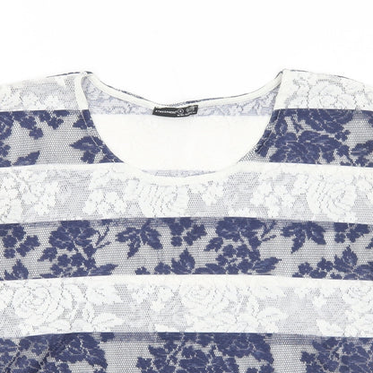 Atmosphere Womens Blue Geometric Polyester Basic Blouse Size 8 Round Neck