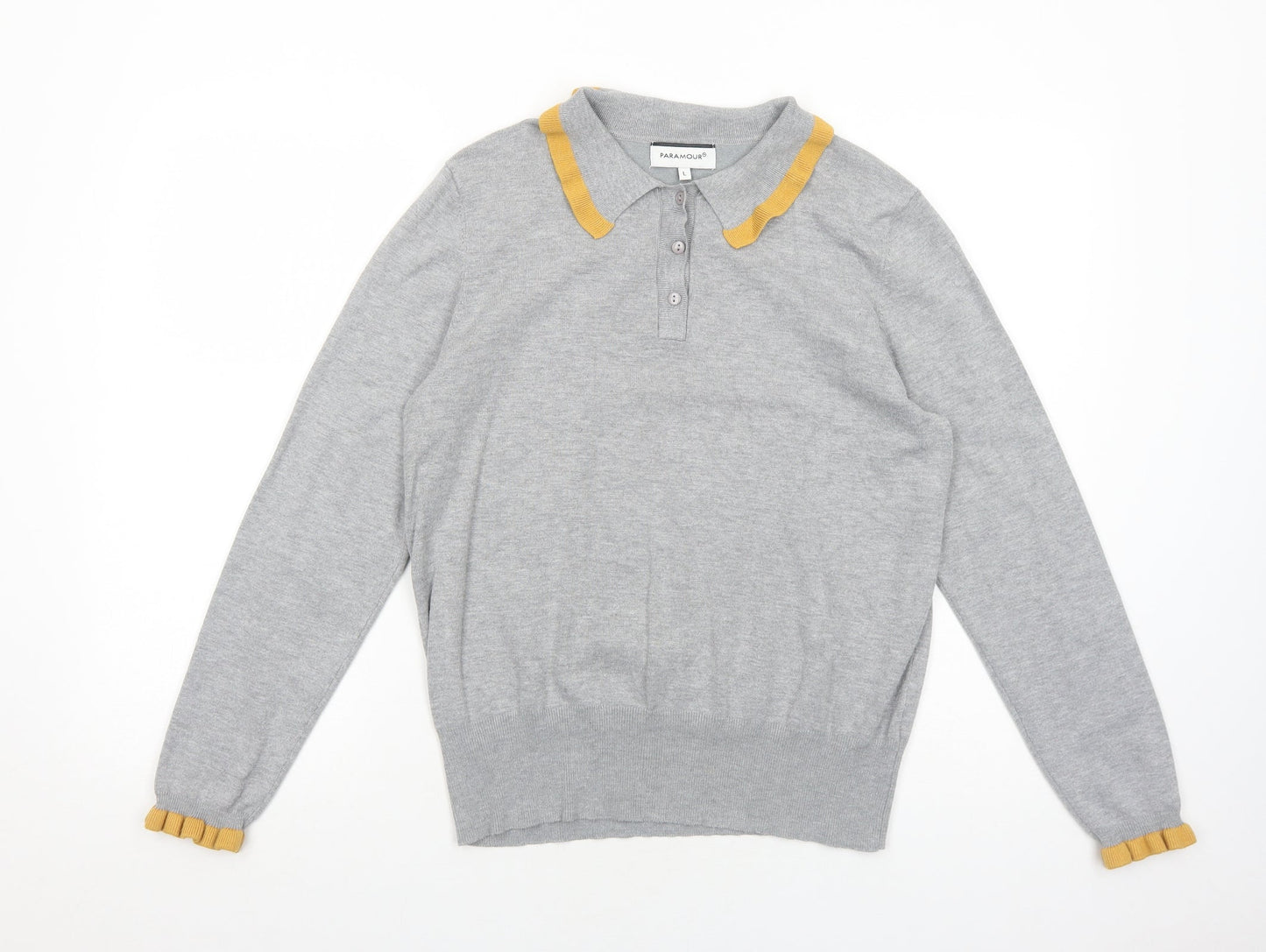 Paramour Womens Grey Collared Viscose Pullover Jumper Size L - Contrasting Trim