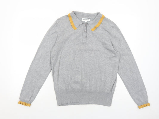 Paramour Womens Grey Collared Viscose Pullover Jumper Size L - Contrasting Trim