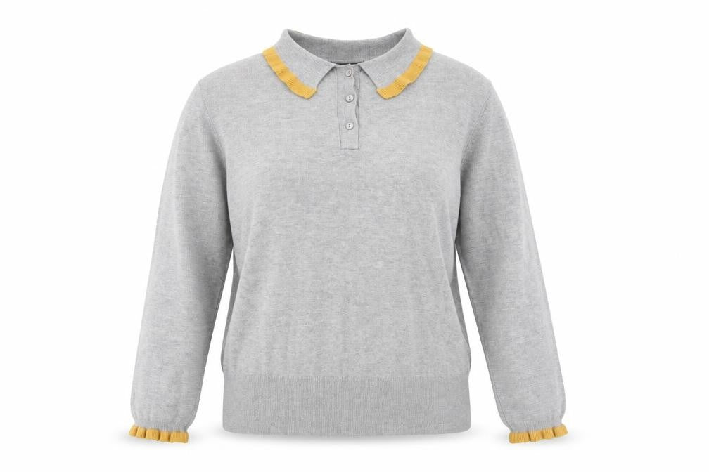 Paramour Womens Grey Collared Viscose Pullover Jumper Size L - Contrasting Trim
