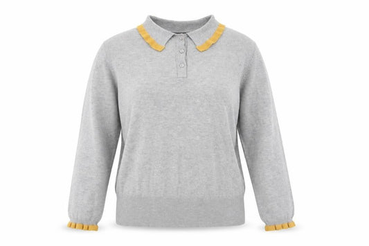Paramour Womens Grey Collared Viscose Pullover Jumper Size L - Contrasting Trim