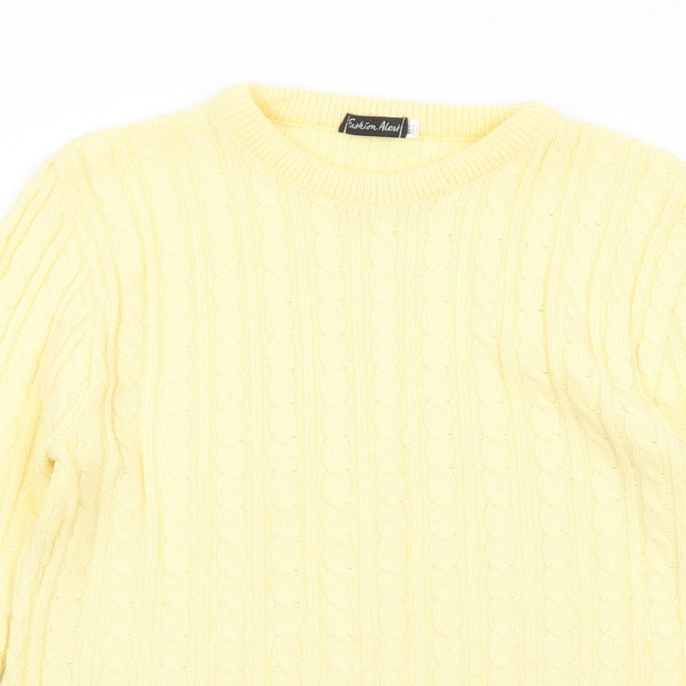 Fashion Alert Womens Yellow Round Neck Acrylic Pullover Jumper Size M