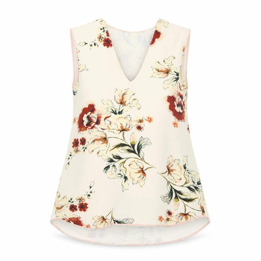 Zara Womens Ivory Floral Polyester Basic Tank Size XS V-Neck - Open Back