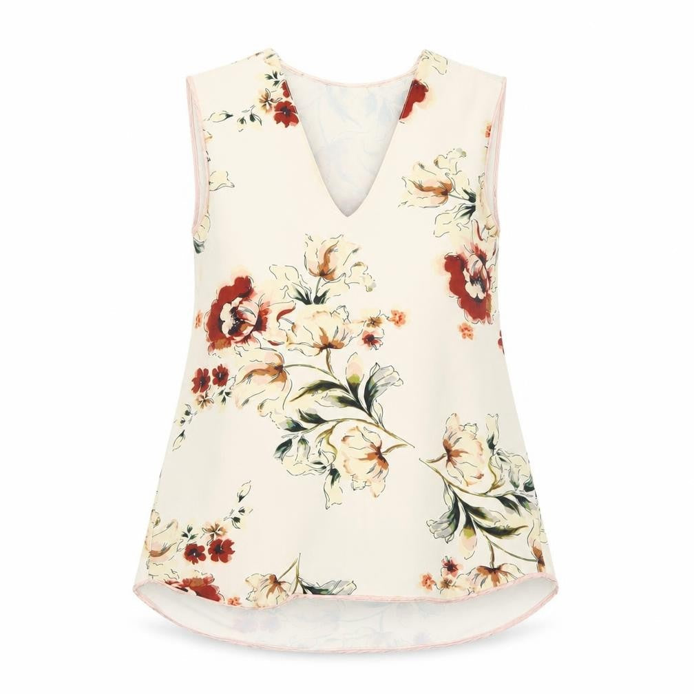 Zara Womens Ivory Floral Polyester Basic Tank Size XS V-Neck - Open Back