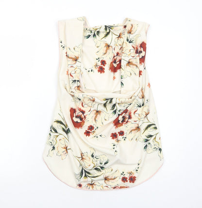 Zara Womens Ivory Floral Polyester Basic Tank Size XS V-Neck - Open Back