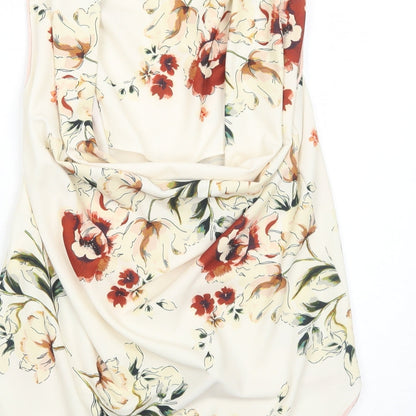 Zara Womens Ivory Floral Polyester Basic Tank Size XS V-Neck - Open Back