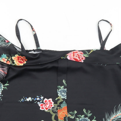 River Island Womens Black Floral Polyester Basic Blouse Size 8 Boat Neck