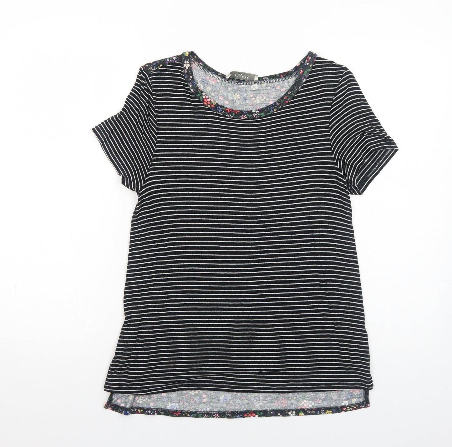 Oasis Womens Black Striped Viscose Basic T-Shirt Size S Round Neck