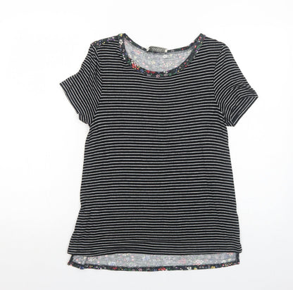 Oasis Womens Black Striped Viscose Basic T-Shirt Size S Round Neck