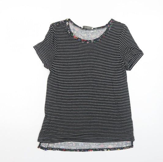 Oasis Womens Black Striped Viscose Basic T-Shirt Size S Round Neck