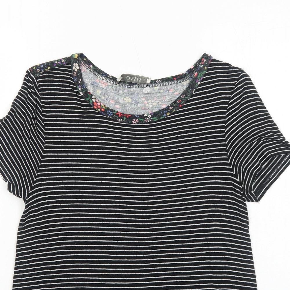 Oasis Womens Black Striped Viscose Basic T-Shirt Size S Round Neck