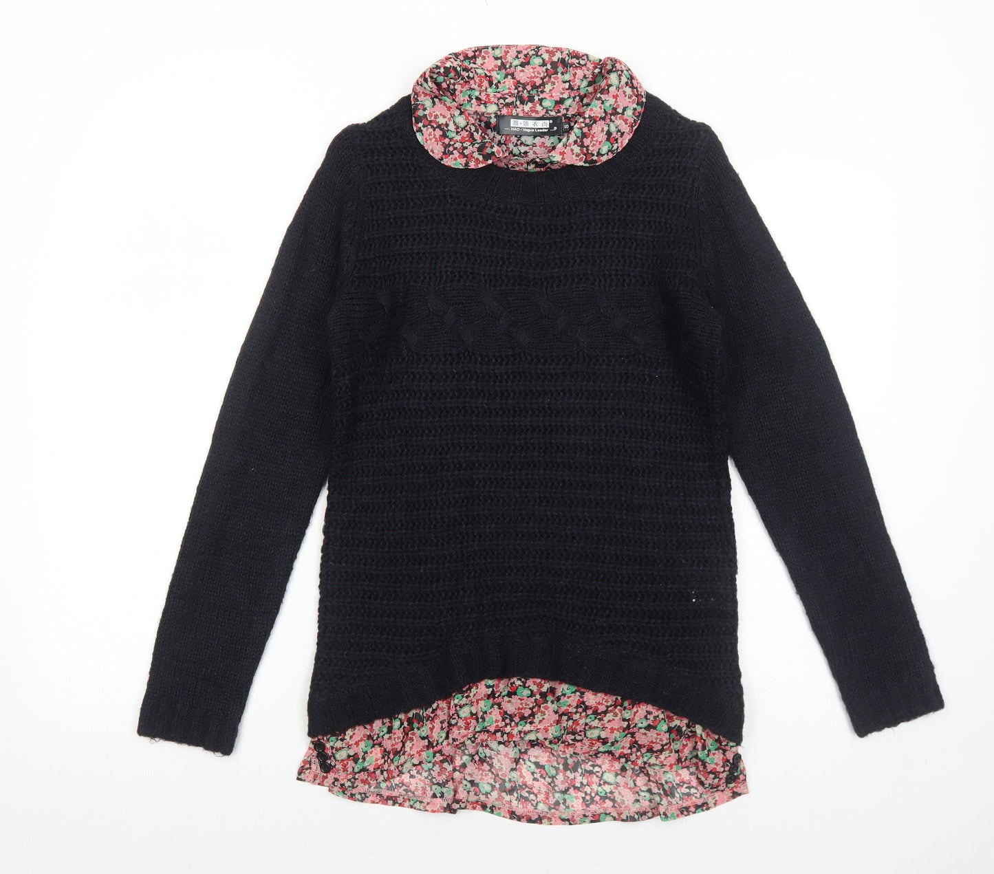 HAO Vogue Leader Womens Black Round Neck Polyester Pullover Jumper Size S