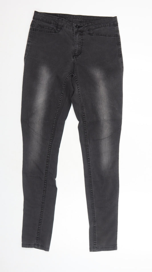 VERO MODA Womens Black Cotton Skinny Jeans Size 10 Regular Zip