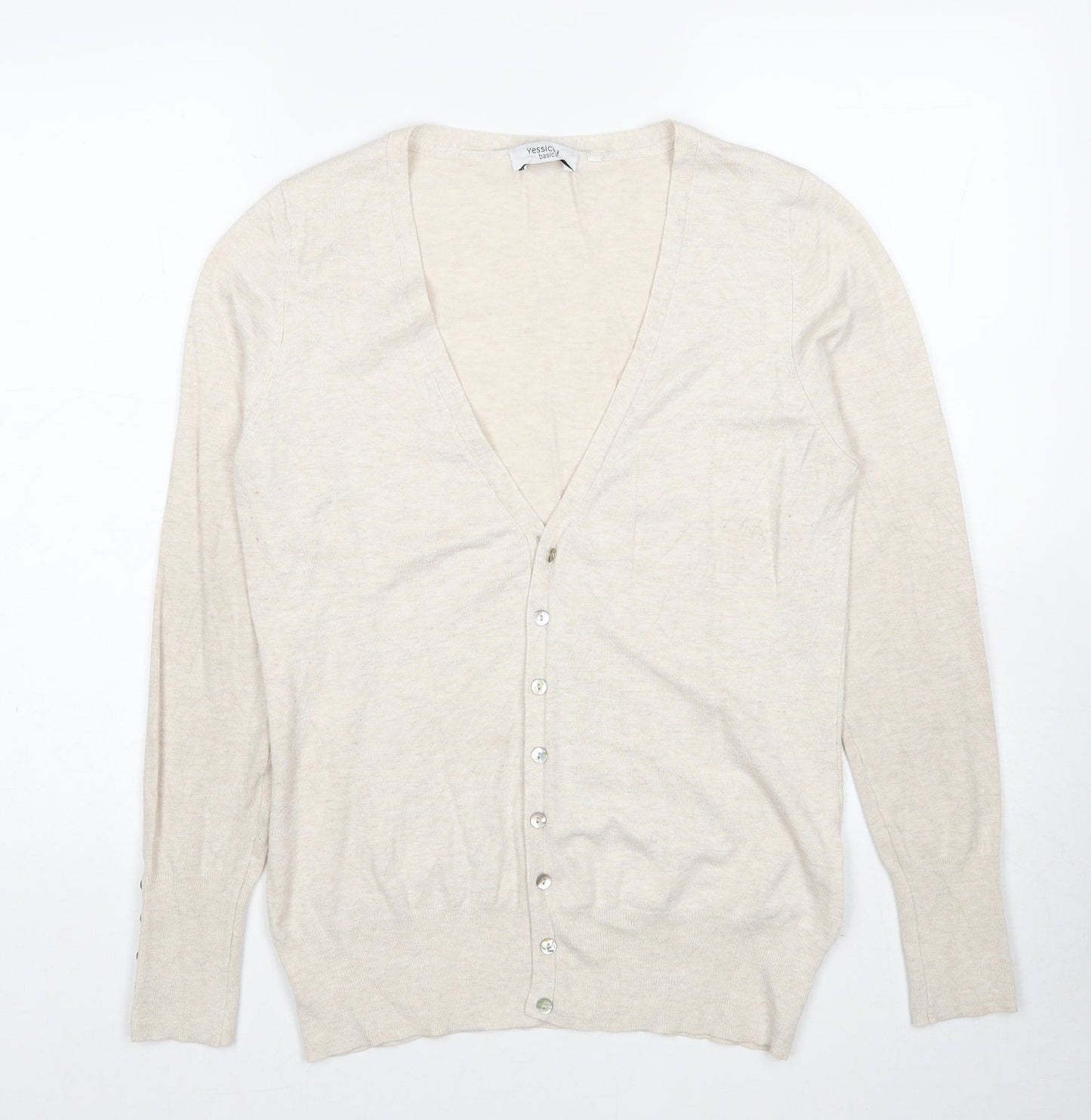 Yessica Womens Beige V-Neck Viscose Cardigan Jumper Size L