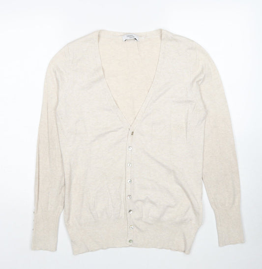 Yessica Womens Beige V-Neck Viscose Cardigan Jumper Size L