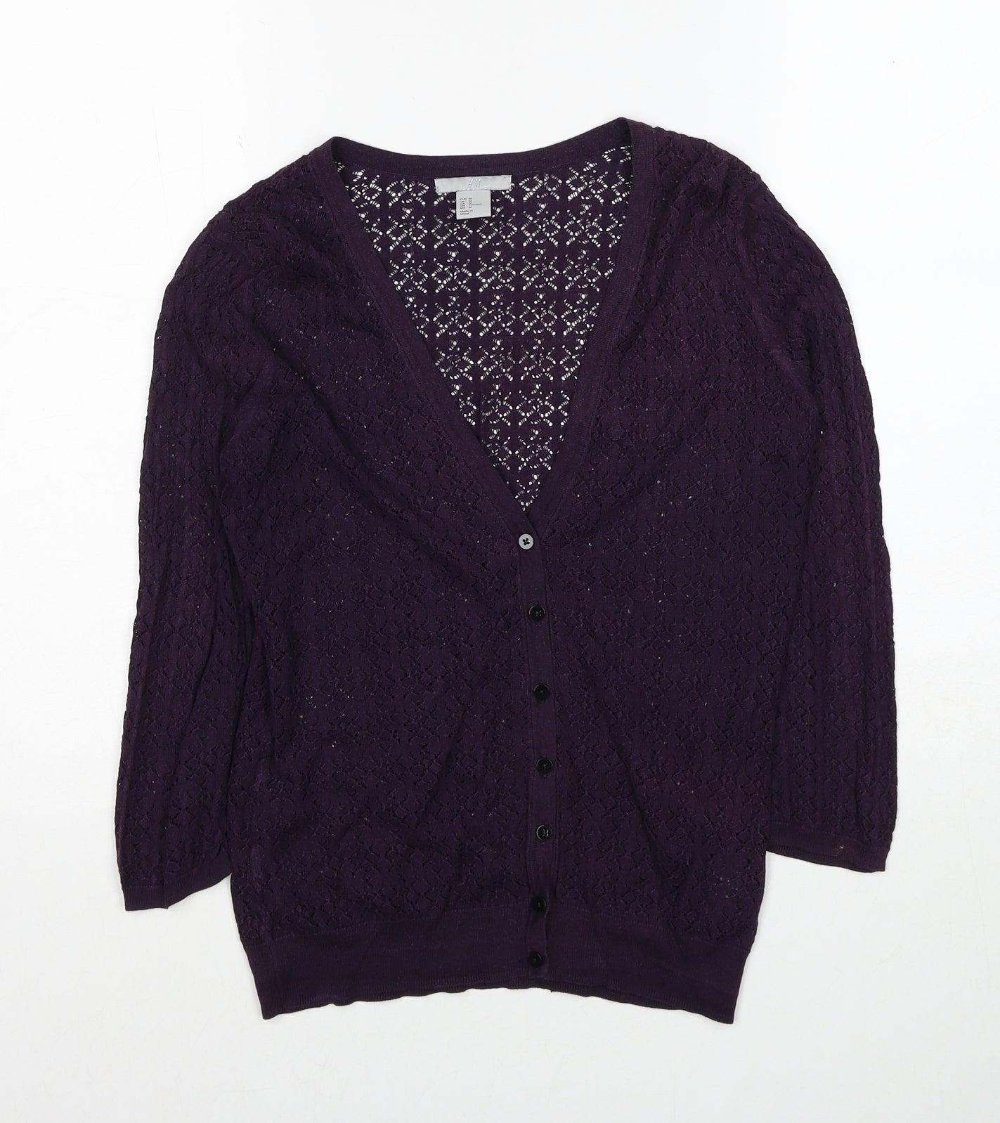 H&M Womens Purple V-Neck Cotton Cardigan Jumper Size M