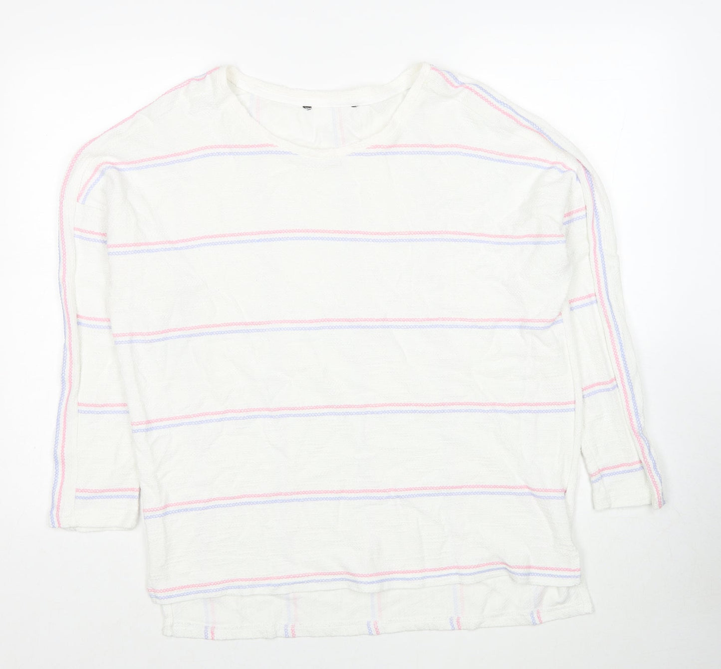 Preworn Womens White Boat Neck Striped Cotton Pullover Jumper Size 16