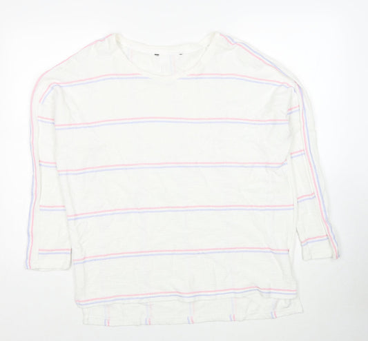 Preworn Womens White Boat Neck Striped Cotton Pullover Jumper Size 16