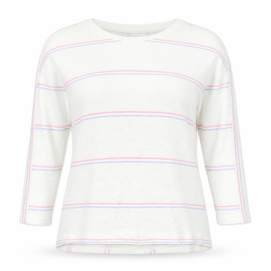 Preworn Womens White Boat Neck Striped Cotton Pullover Jumper Size 16