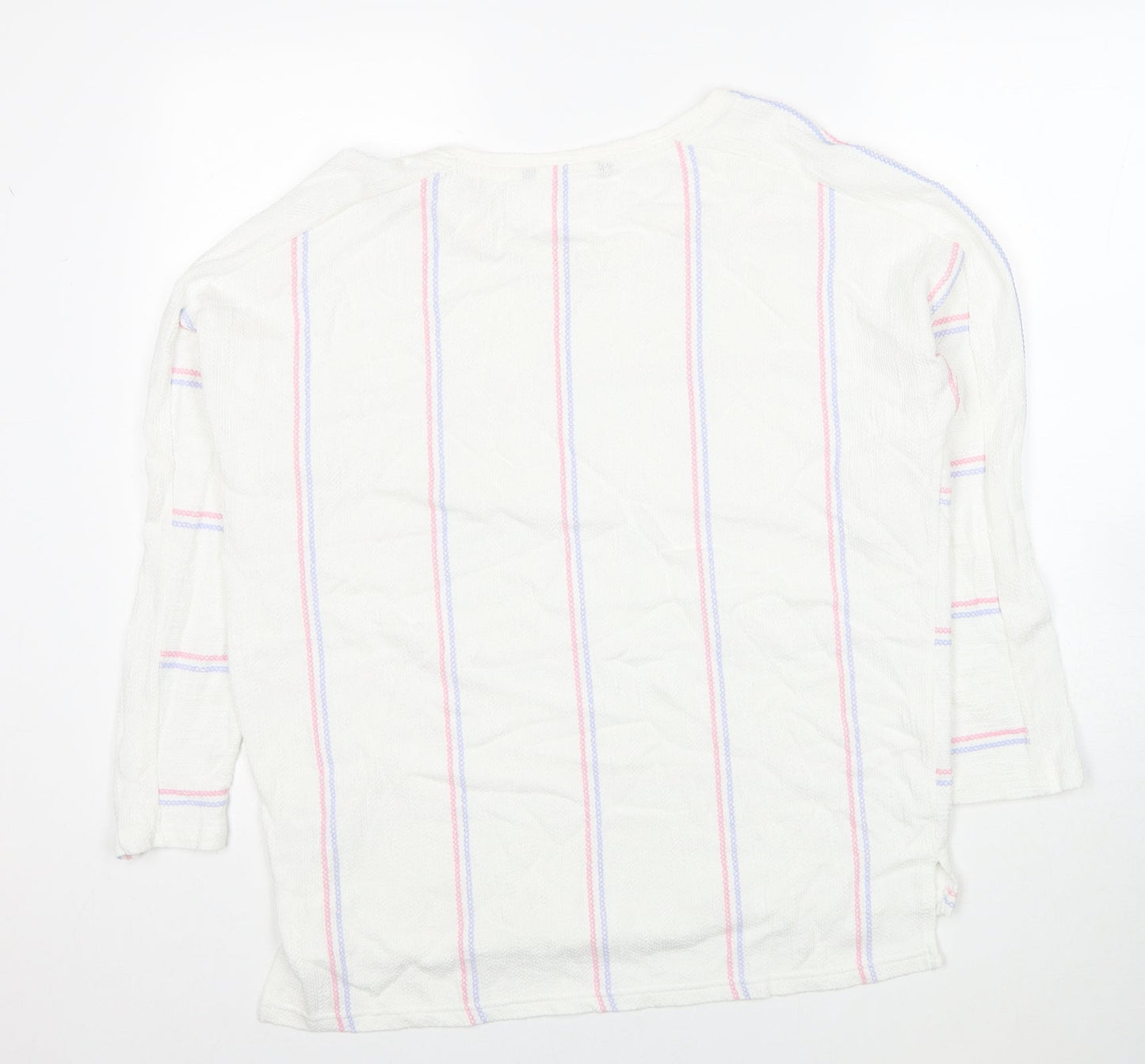 Preworn Womens White Boat Neck Striped Cotton Pullover Jumper Size 16