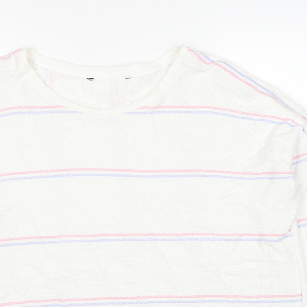 Preworn Womens White Boat Neck Striped Cotton Pullover Jumper Size 16