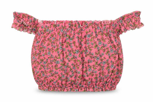 New Look Womens Pink Floral Polyester Cropped Blouse Size 6 Off the Shoulder