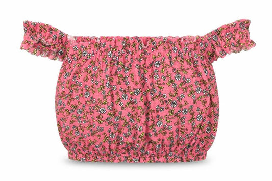 New Look Womens Pink Floral Polyester Cropped Blouse Size 6 Off the Shoulder