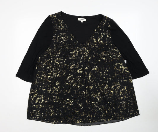 Studio8 Womens Black Polyester Basic Blouse Size 16 V-Neck